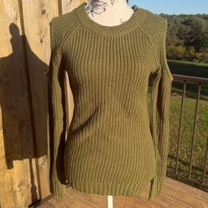 Allison Brittney Forest Green cold shoulder Knit Top